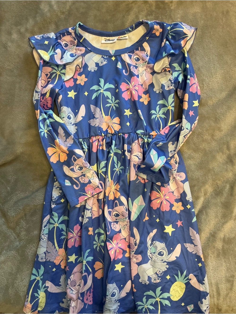 Disney Girls Navy Blue Stitch & Angel Tropical Print Dress
